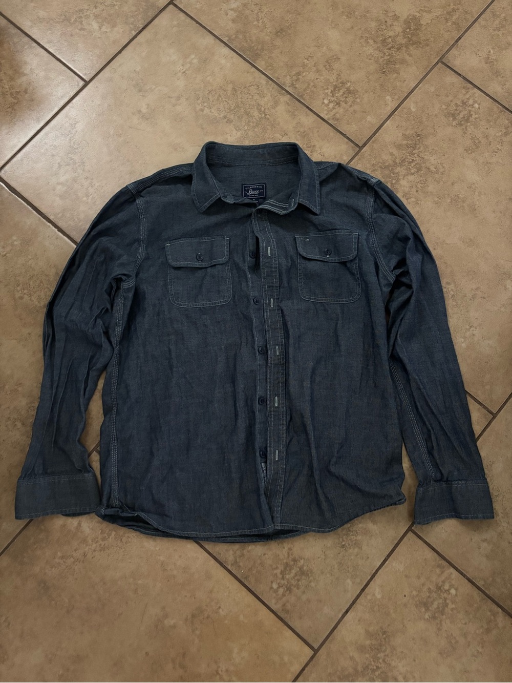 Men's Long Sleeve Denim Shirt - Dark Blue